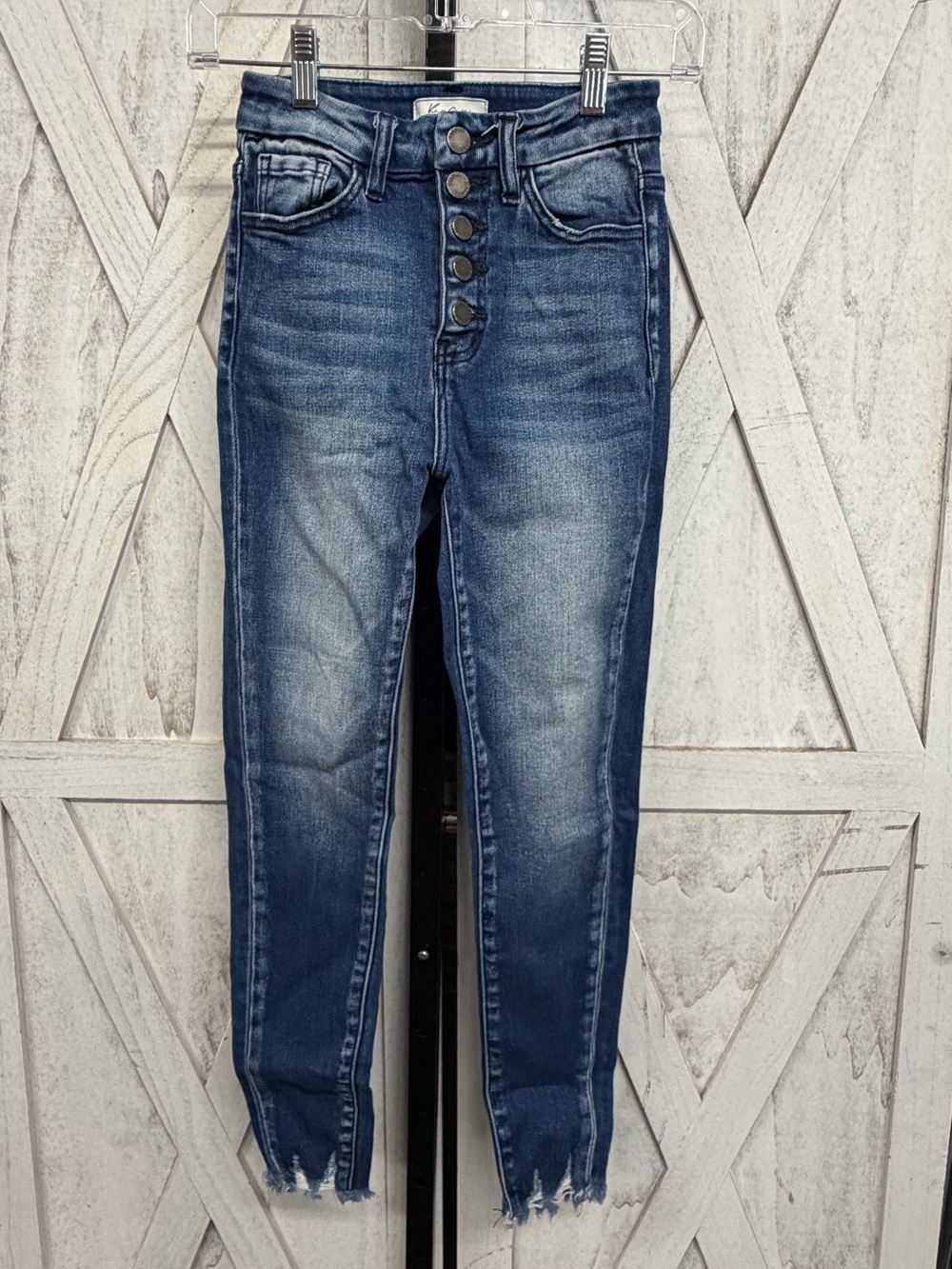 KanCan Jenny High-Rise Button-Fly Distressed Dark Blue Jeans - Picture 5 of 9